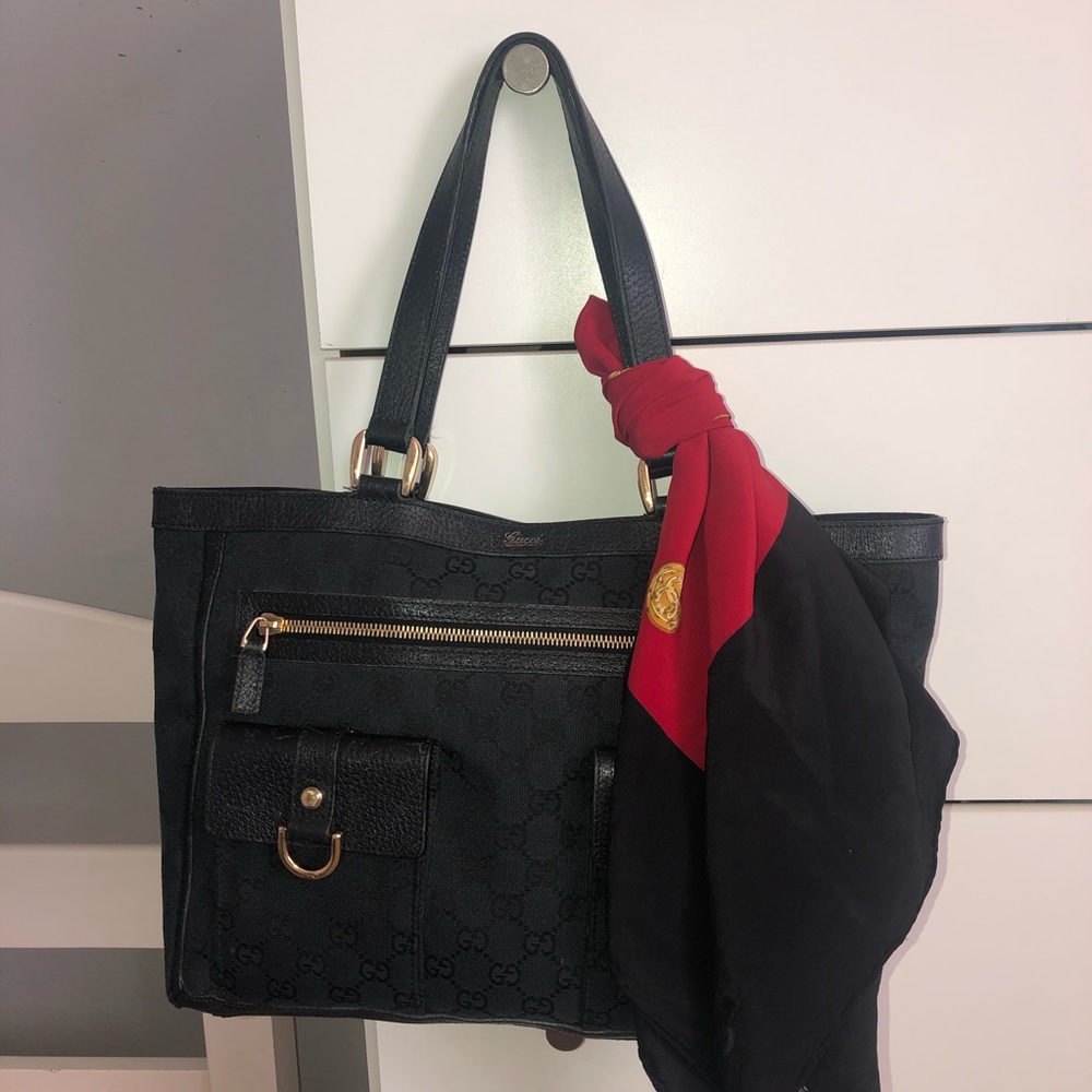 Authentic GUCCI monogram tote purse black gold